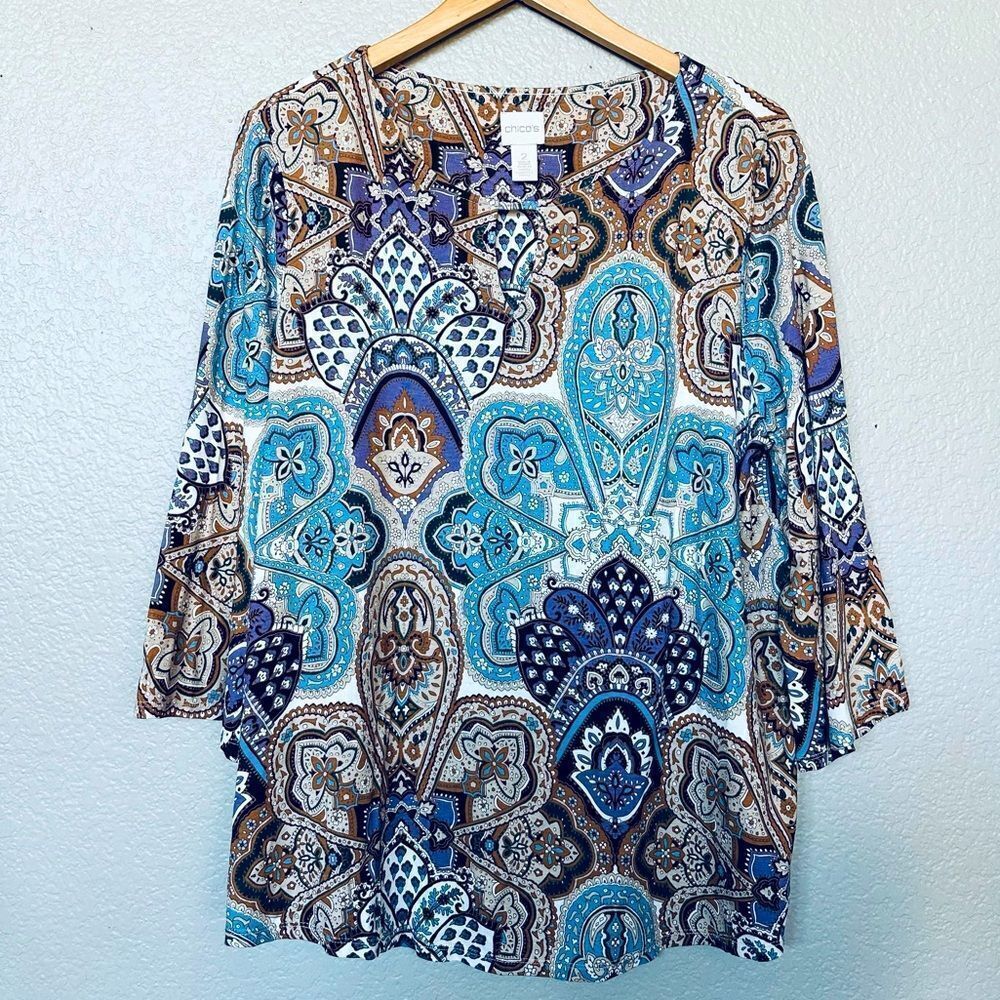 Chico’s Paisley Print Flowy Blouse Top 2